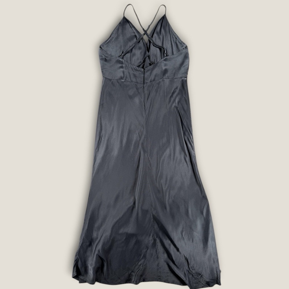 Anthropologie Black Satin Slip Dress Maxi V-Neck Strappy Large Petite LP Luxe - Picture 8 of 8